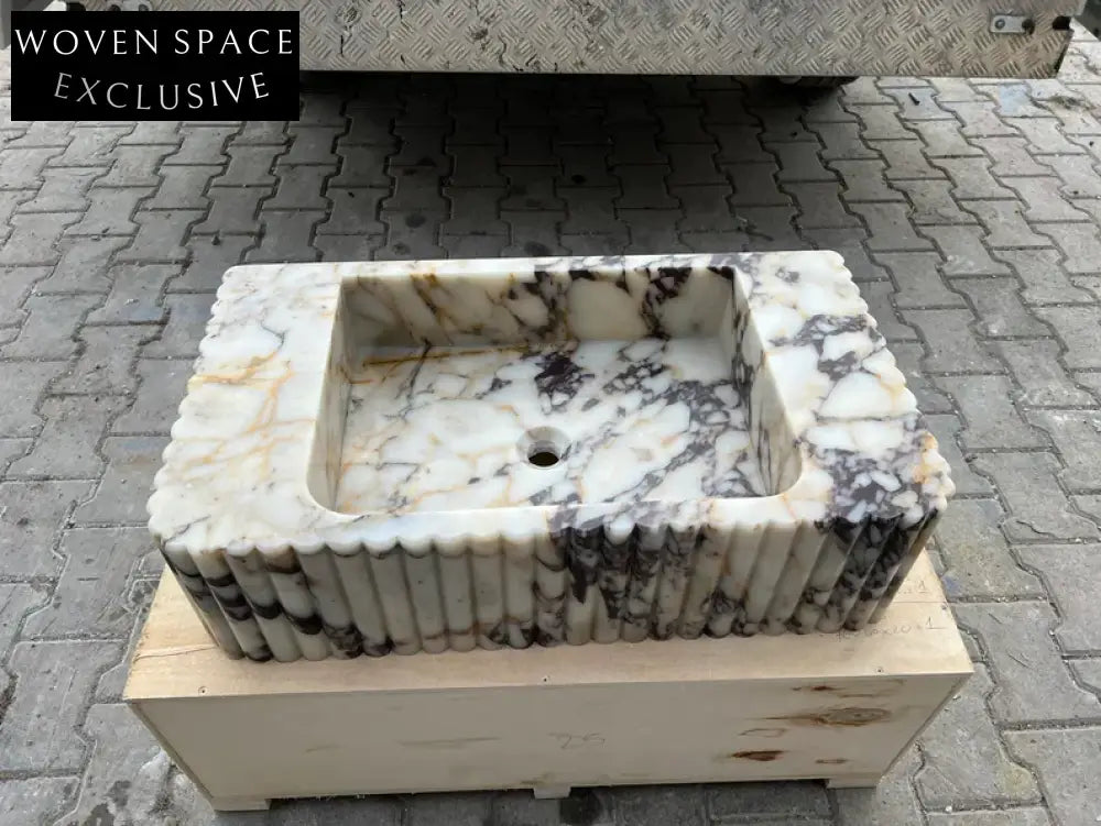 Calacatta Viola marble sink ribbed 3 Sides