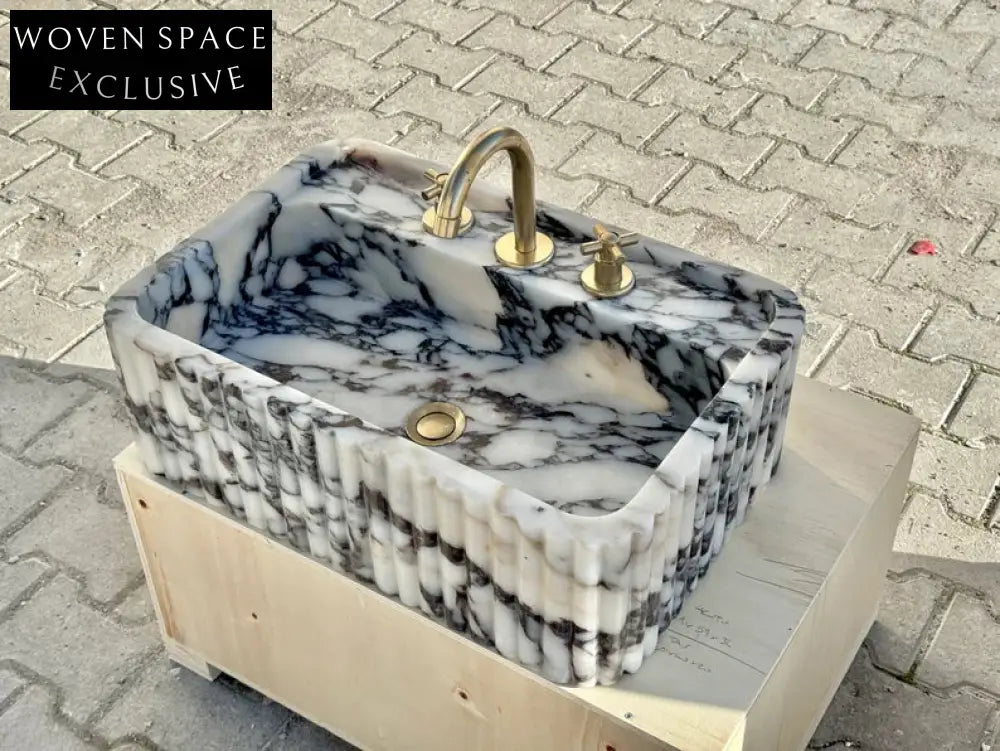 Calacatta Viola marble sink ribbed 3 Sides