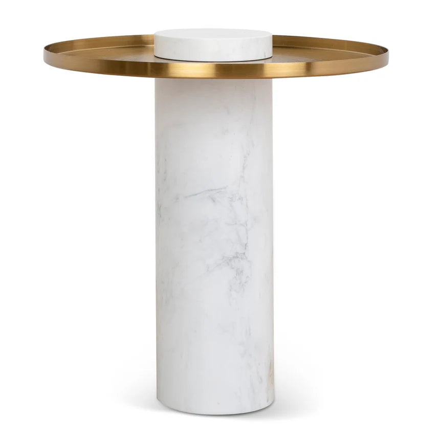 Marcela 40cm Round Brushed Gold Side Table - Marble