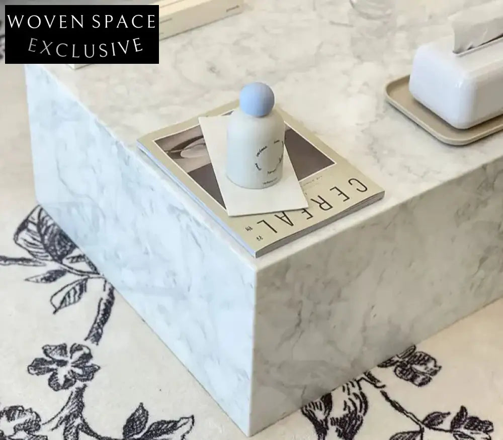 Luxury White Carrara Marble Coffee Table: Elegant Rectangle Design, Durable Stone Finish