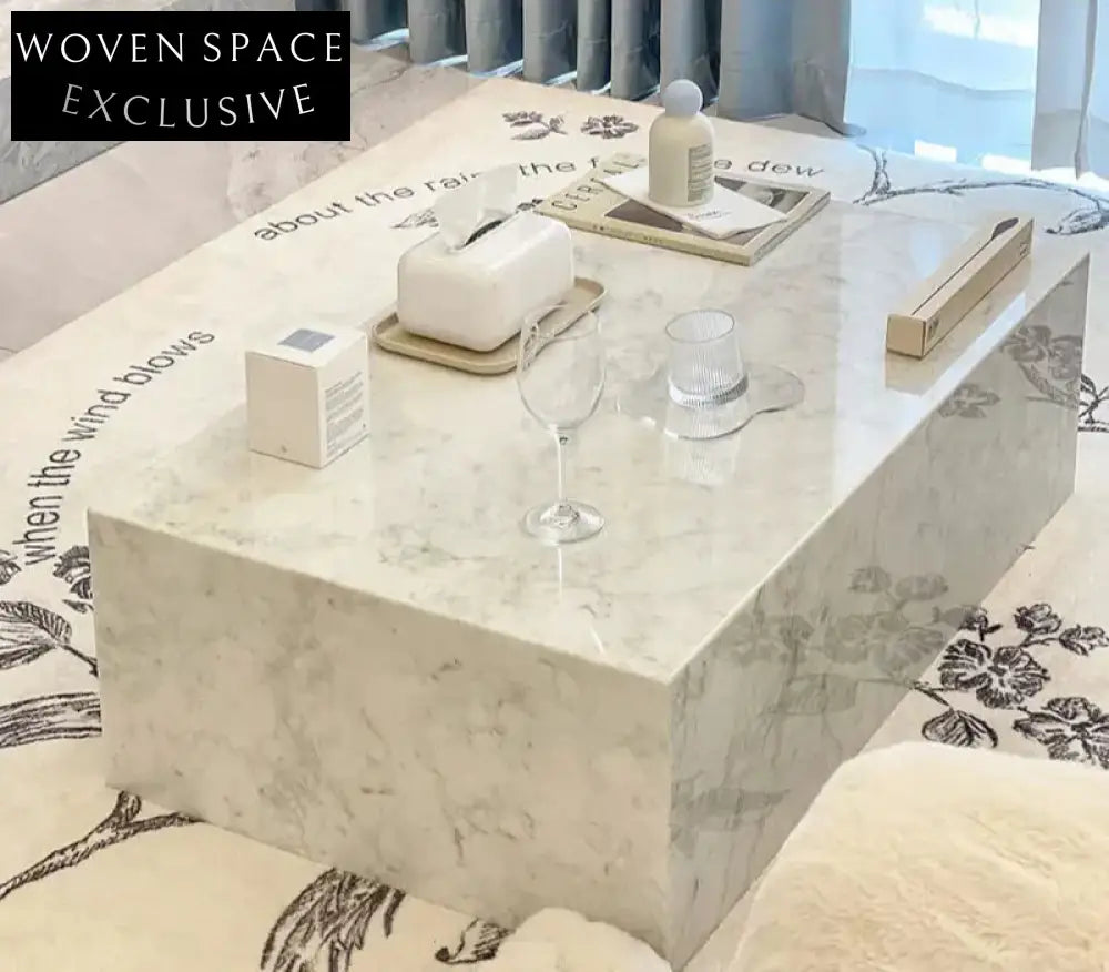 Luxury White Carrara Marble Coffee Table: Elegant Rectangle Design, Durable Stone Finish