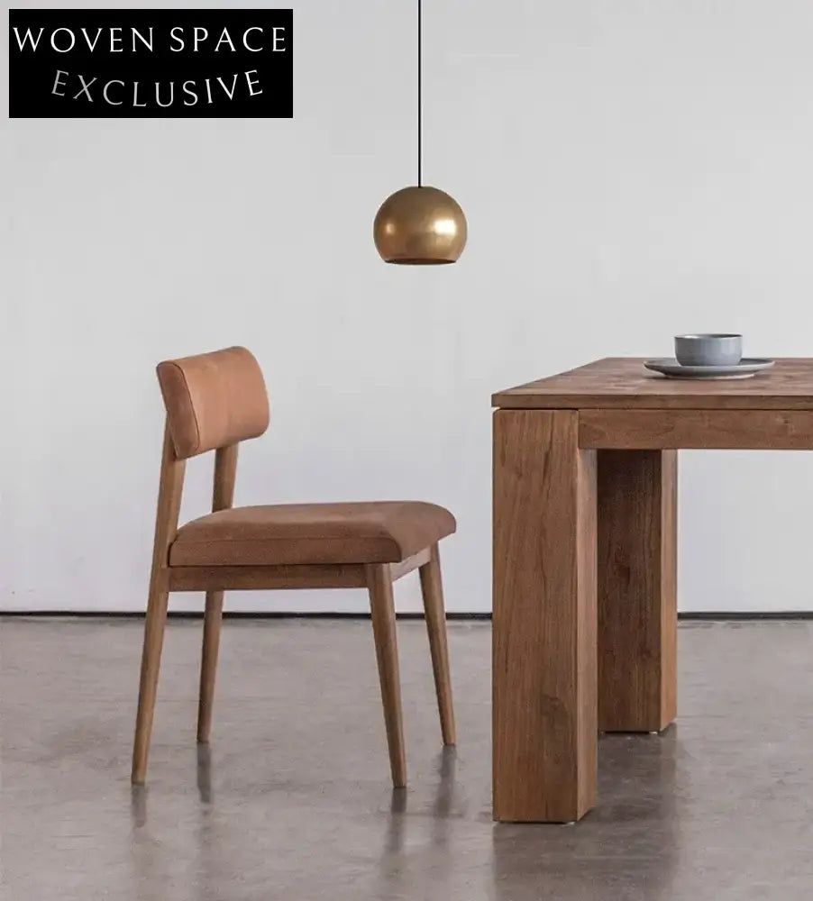 Cassian Genuine Leather Teak Dining Chair Used Brown / Shipping from June to July