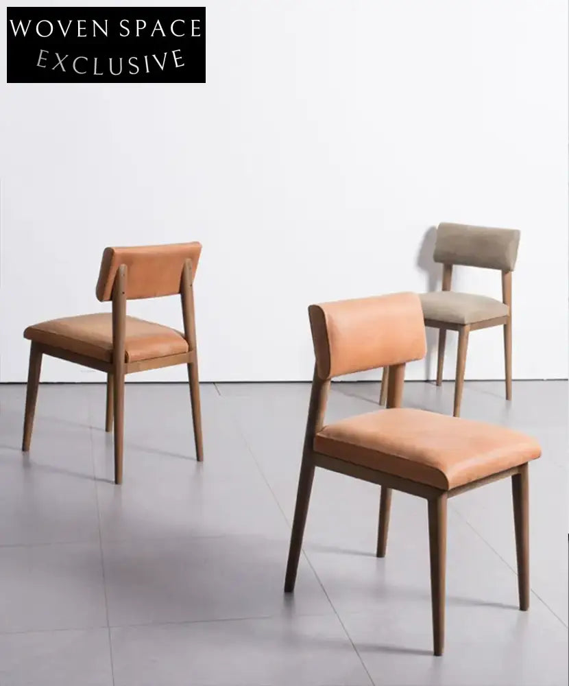 Cassian Genuine Leather Teak Dining Chair Used Brown / Shipping from June to July