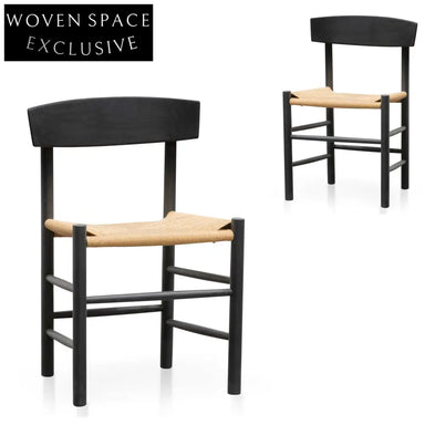 CDC6621-OW Rattan Black Dining Chair - Natural Seat (Set of 2) Dining Chairs