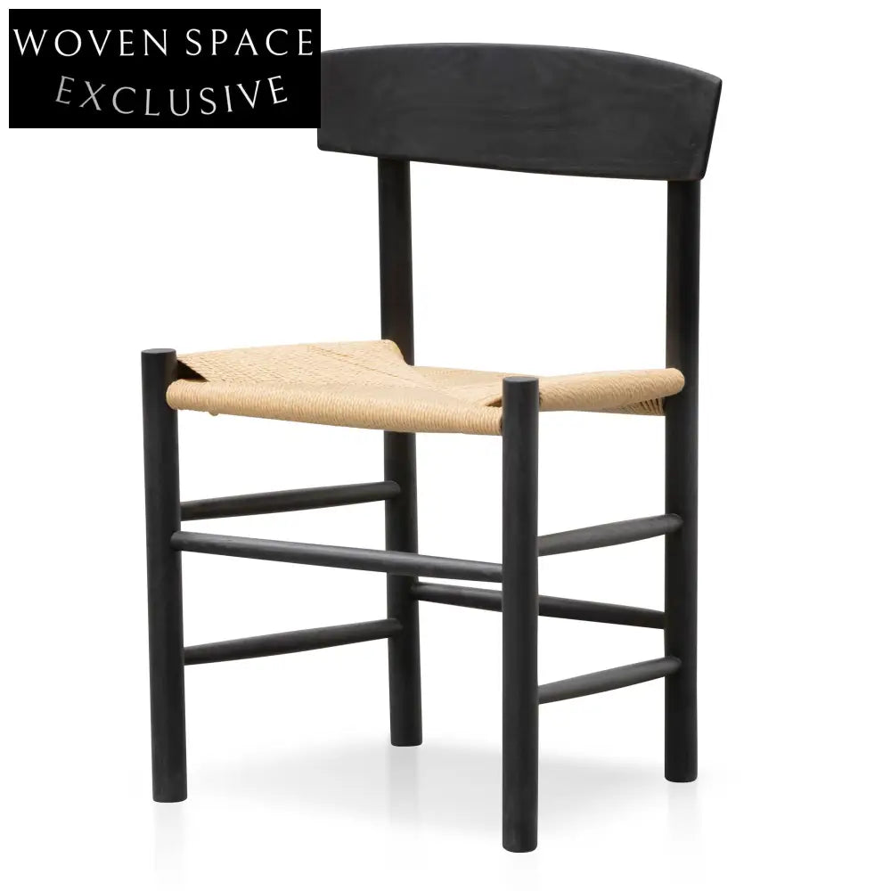 CDC6621-OW Rattan Black Dining Chair - Natural Seat (Set of 2) Dining Chairs