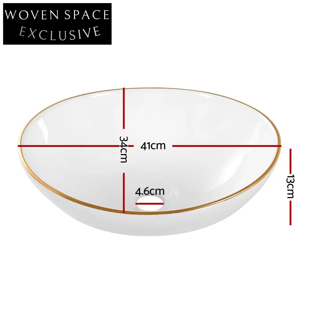 Cefito Bathroom Basin Ceramic Vanity Gold Line 41x34cm Basins