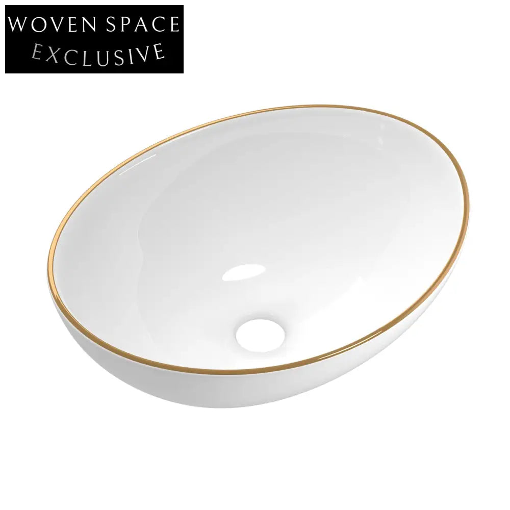 Cefito Bathroom Basin Ceramic Vanity Gold Line 41x34cm Basins