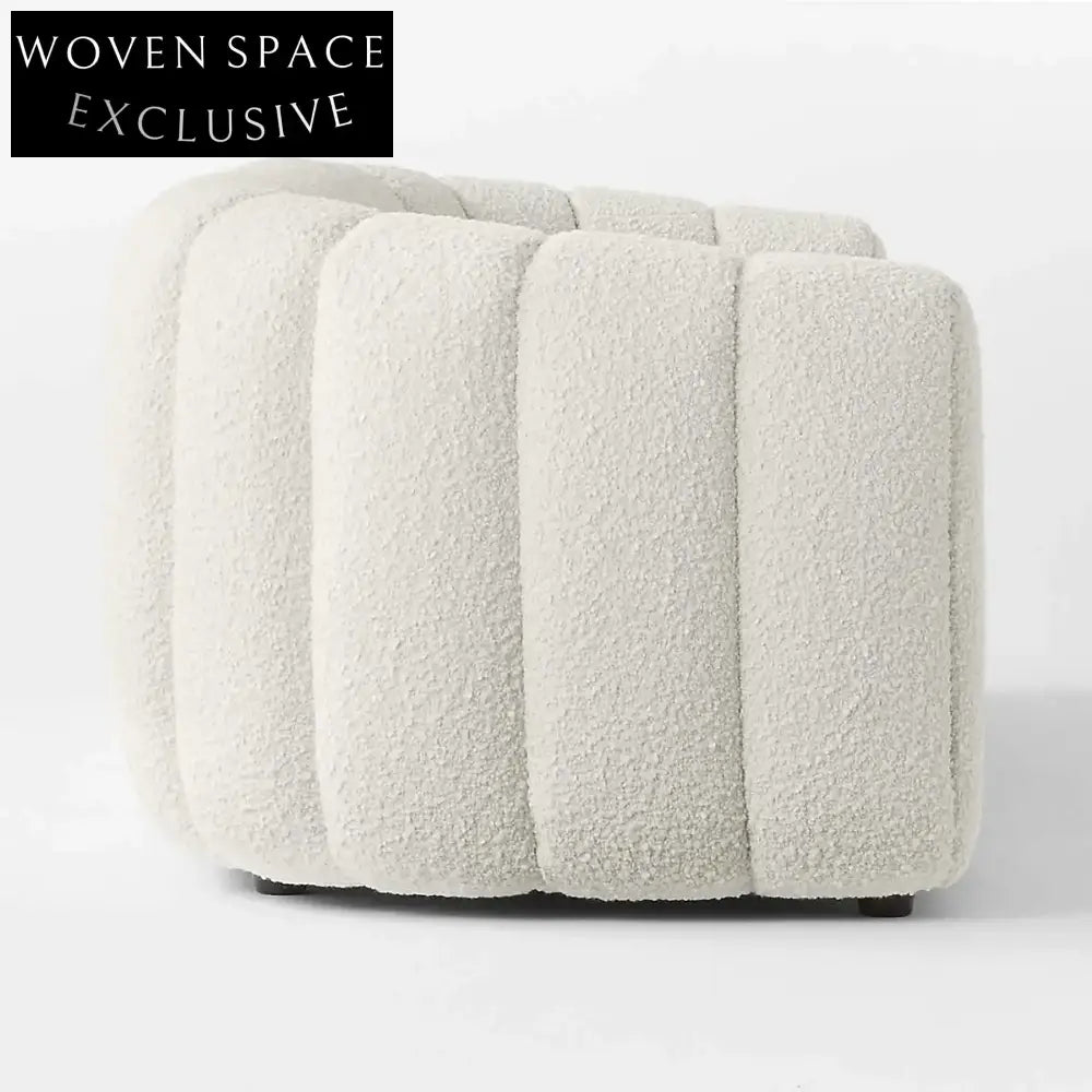 Channeled White Boucle Sofa - Solid Wood Frame, Plush Living Room Couch