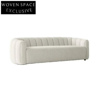 Channeled White Boucle Sofa - Solid Wood Frame, Plush Living Room Couch