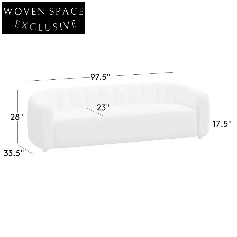 Channeled White Boucle Sofa - Solid Wood Frame, Plush Living Room Couch