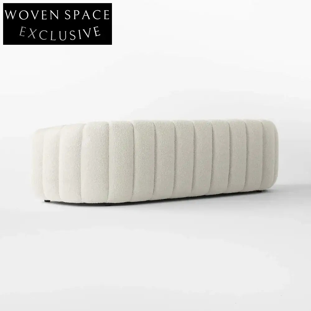 Channeled White Boucle Sofa - Solid Wood Frame, Plush Living Room Couch