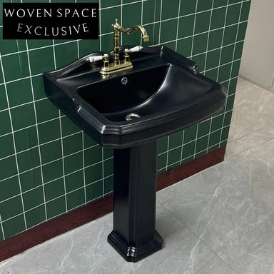 Chapin KAKY Black Style Pedestal Basin Black with double handle faucet and copper fittings