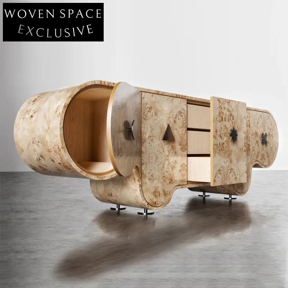 Charming Antique Design Solid Wood Living Room Storage Cabinet with Steel Base