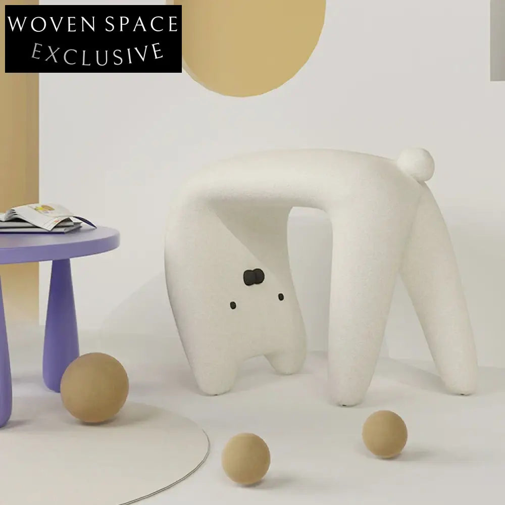 Charming Lamb Wool Bear Ottoman Stool for Kids Living Room Reading