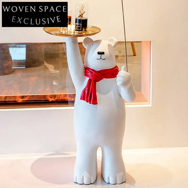 Charming Nordic Bear Statue Floor Ornament with Integrated Tray Resin Home Decor