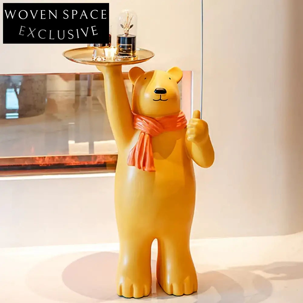 Charming Nordic Bear Statue Floor Ornament with Integrated Tray Resin Home Decor