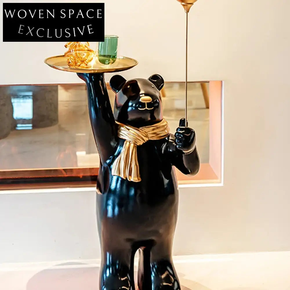 Charming Nordic Bear Statue Floor Ornament with Integrated Tray Resin Home Decor