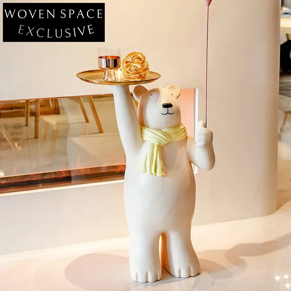 Charming Nordic Bear Statue Floor Ornament with Integrated Tray Resin Home Decor