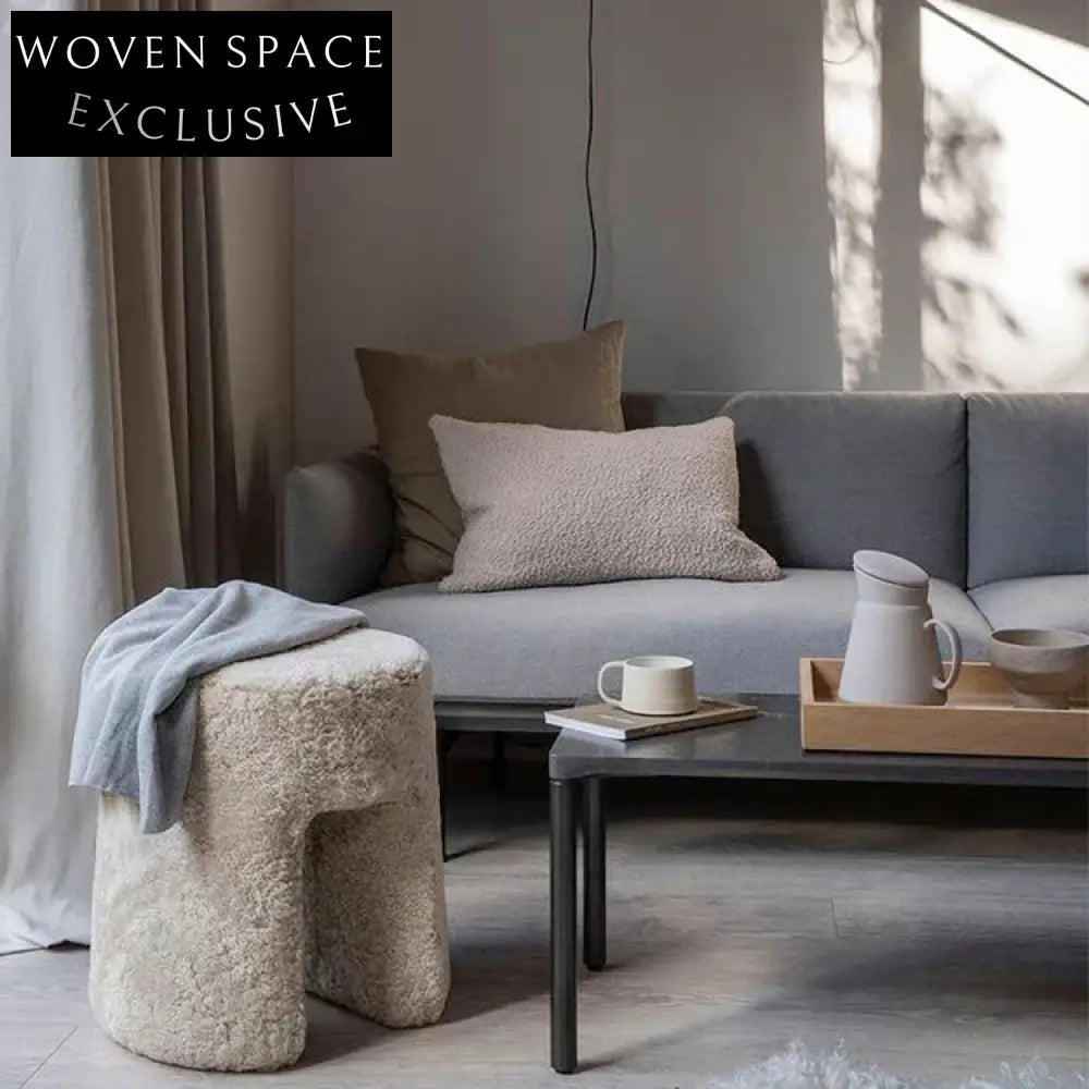 Charming Nordic Lamb Wool Boucle Ottoman, Soft Sponge Living Room Stool