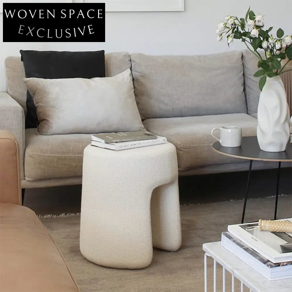 Charming Nordic Lamb Wool Boucle Ottoman, Soft Sponge Living Room Stool