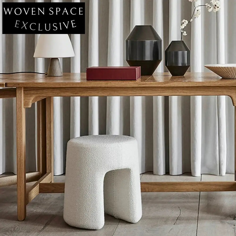 Charming Nordic Lamb Wool Boucle Ottoman, Soft Sponge Living Room Stool