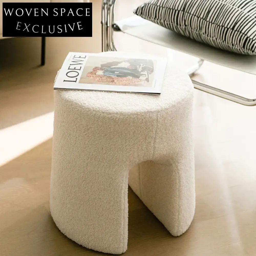 Charming Nordic Lamb Wool Boucle Ottoman, Soft Sponge Living Room Stool