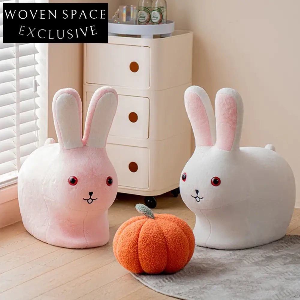 Charming Nordic Velvet Animal Rabbit Kids Stool Chair for Playroom & Living Room