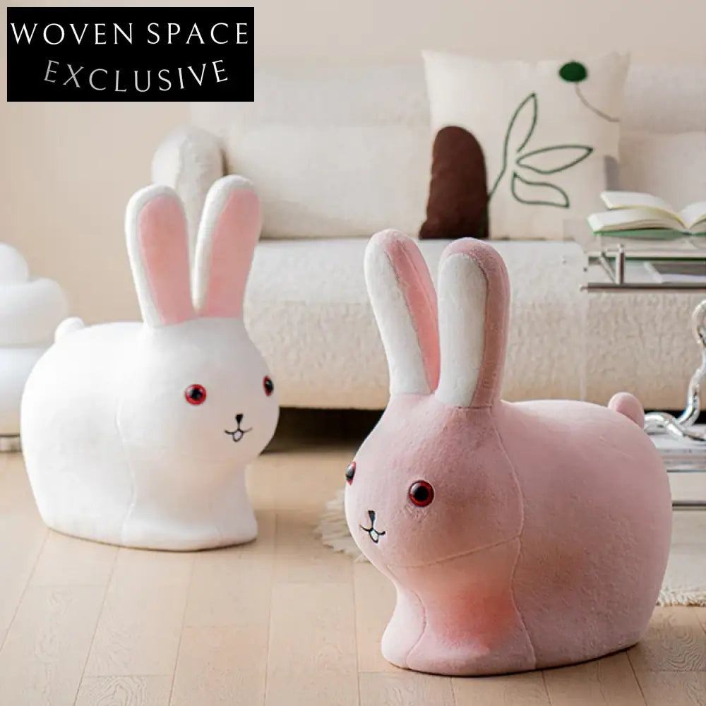 Charming Nordic Velvet Animal Rabbit Kids Stool Chair for Playroom & Living Room
