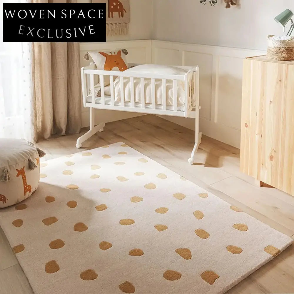 Charming Plush Polka Dot Kids' Room Floor Carpet, Soft Geometric Bedroom Area Rug