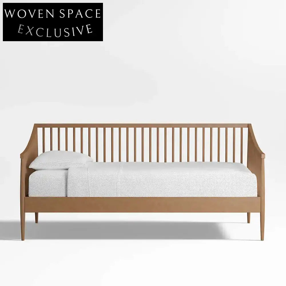 Charming Solid Oak Spindle Daybed with Trundle for Kids & Guest Rooms