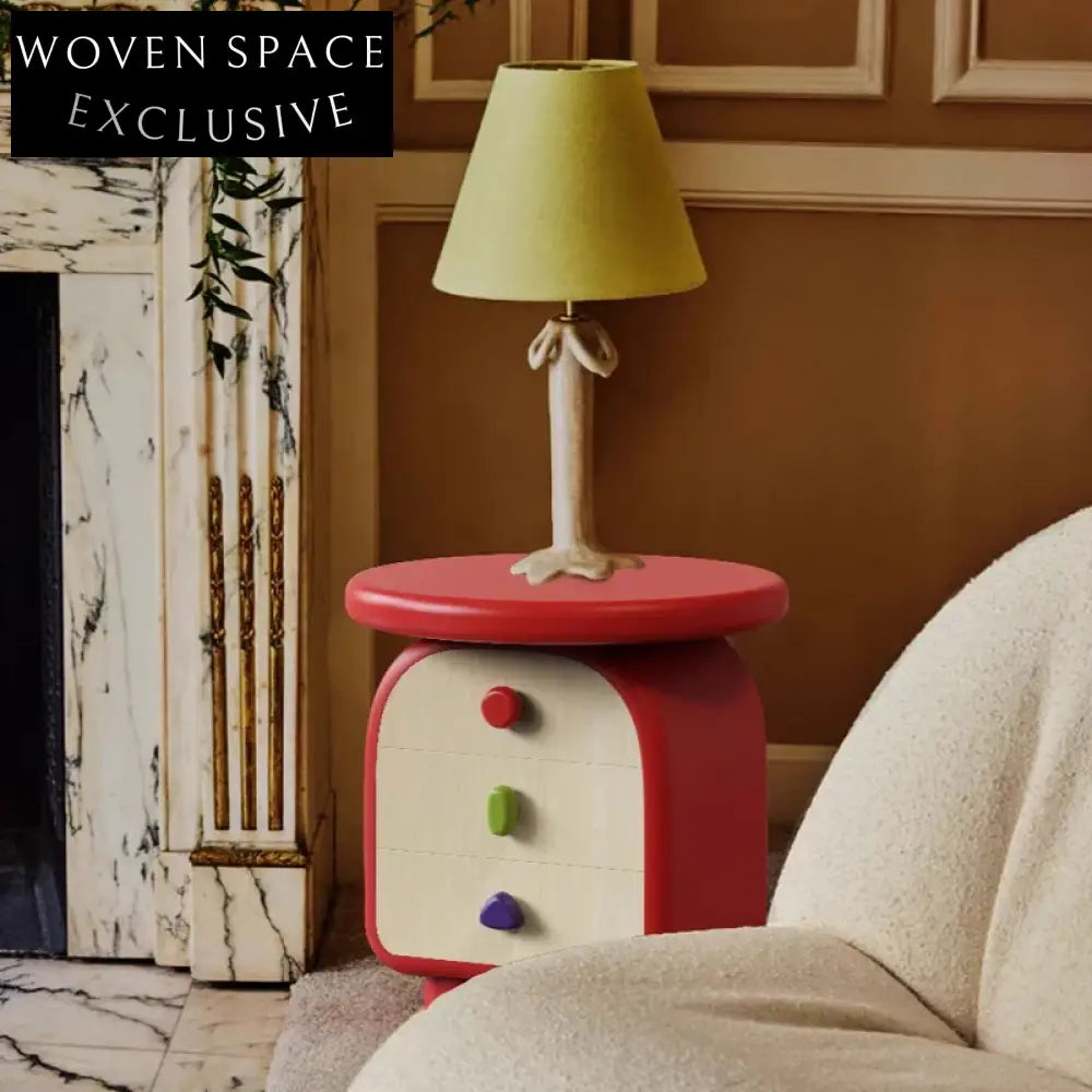 Charming Solid Wood Nightstand with Unique Handle, Modern Bedroom Side Table