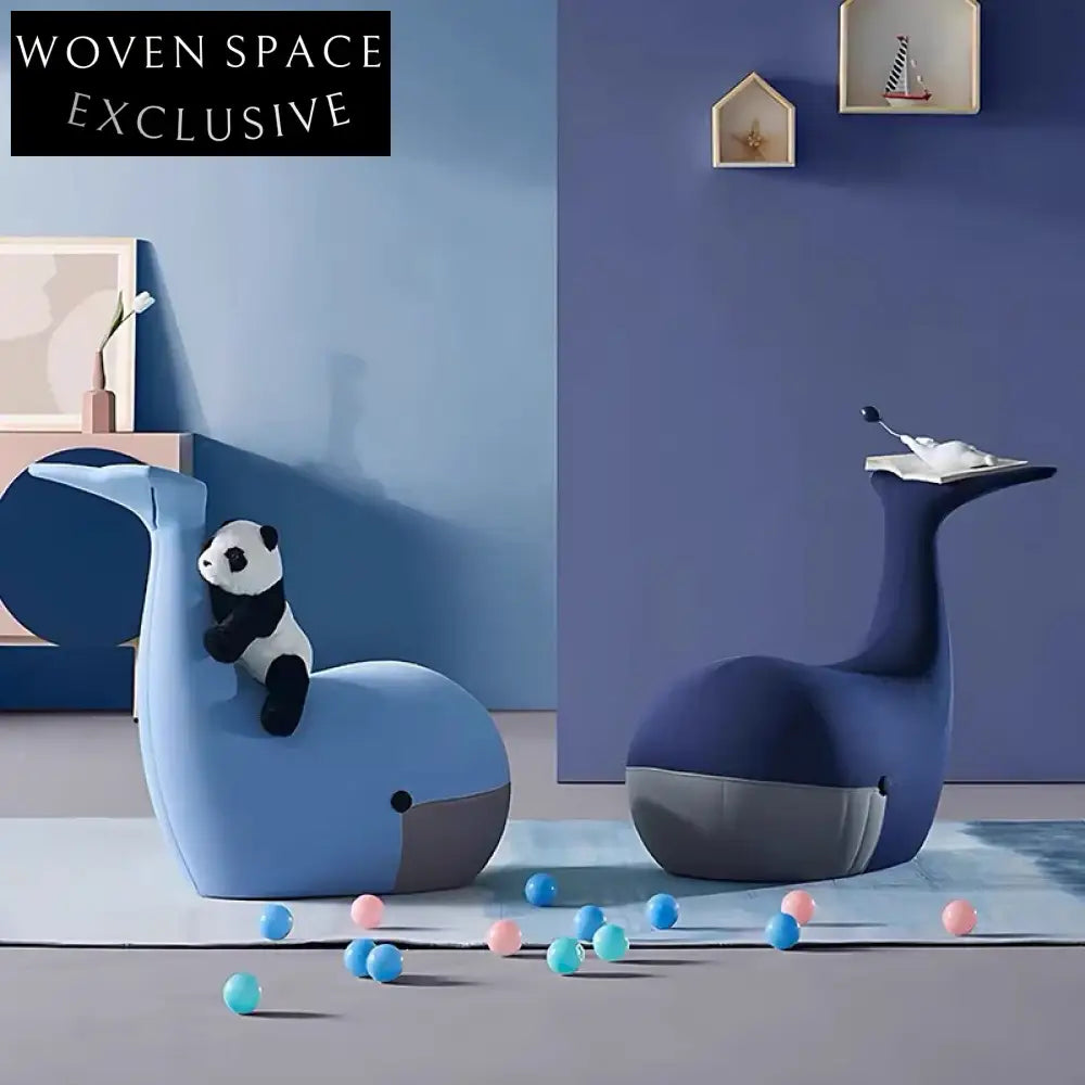 Charming Whale Animal Shaped Children's Stool - Soft Fabric Kids Reading Seat