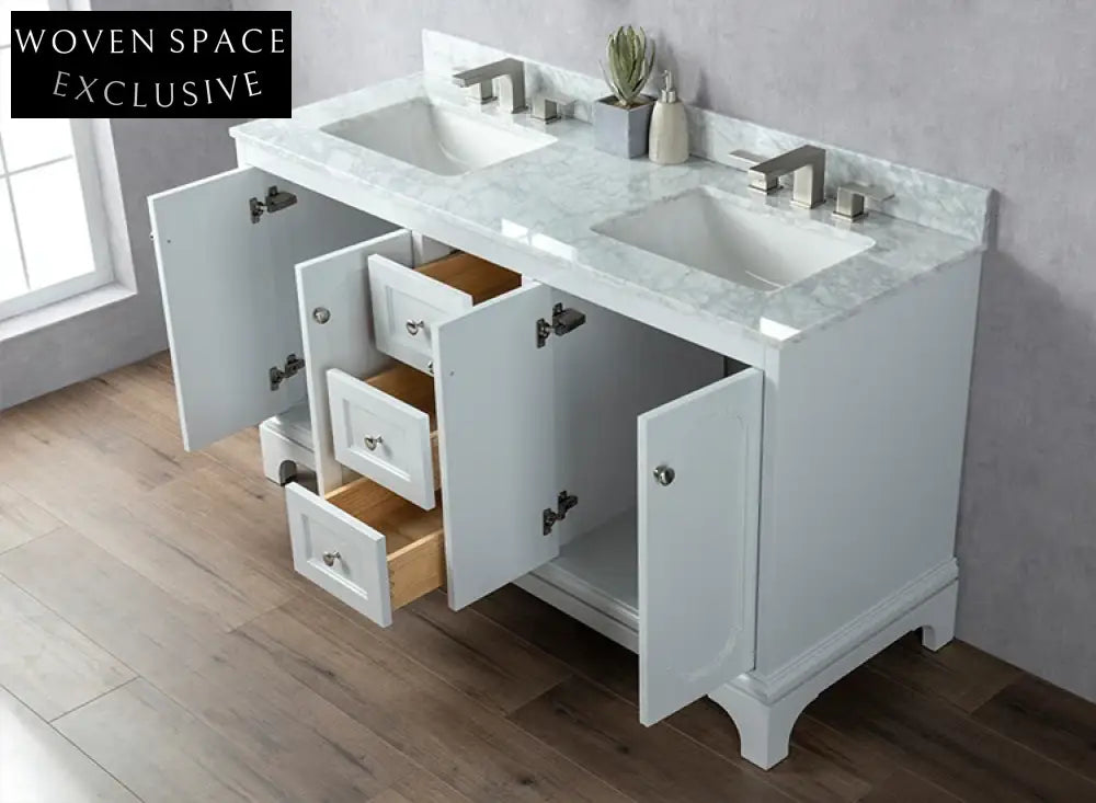 Chic 60-inch Floor Standing Birch Plywood Bathroom Vanity with Quartz Top