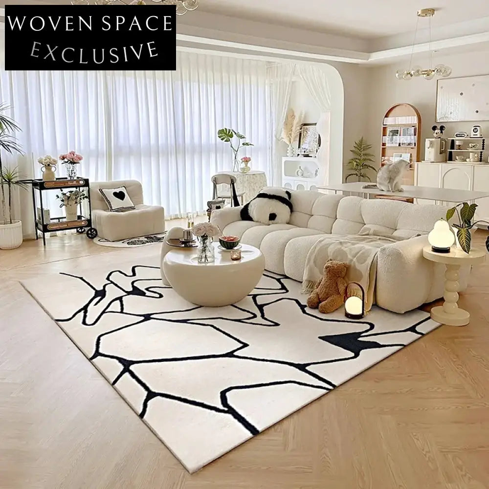 Chic Abstract Black & White Wool Rug for Modern Living Spaces