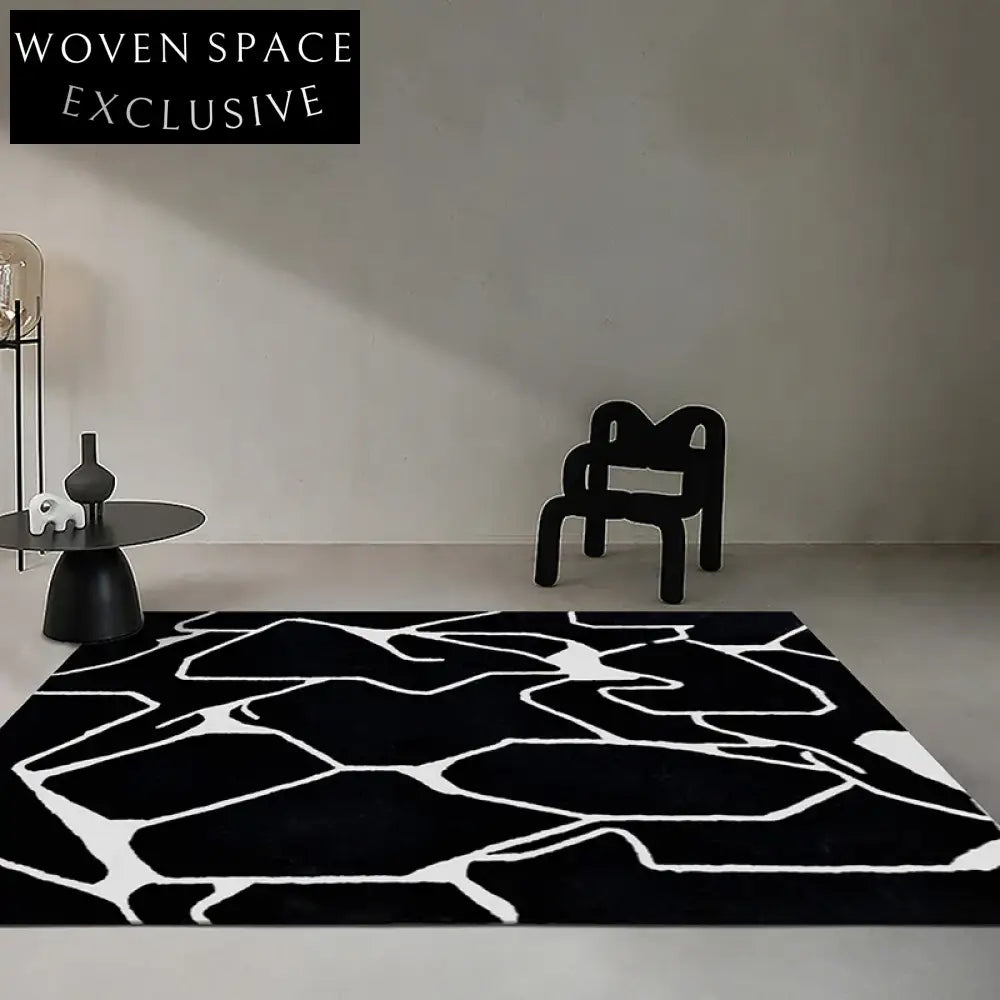 Chic Abstract Black & White Wool Rug for Modern Living Spaces