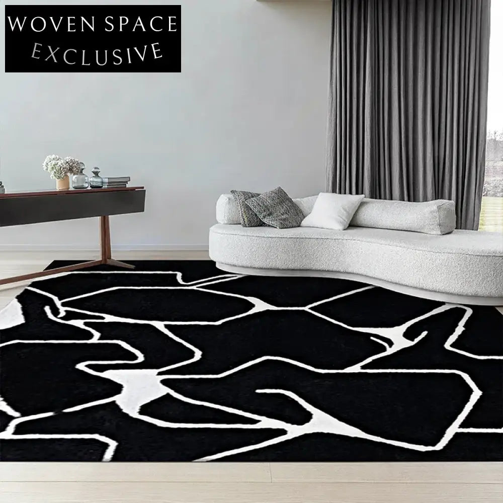 Chic Abstract Black & White Wool Rug for Modern Living Spaces