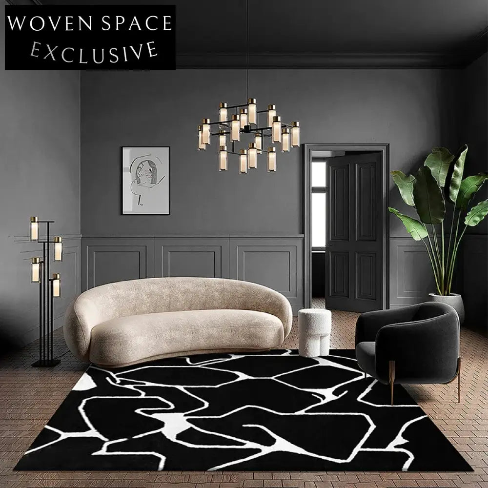 Chic Abstract Black & White Wool Rug for Modern Living Spaces