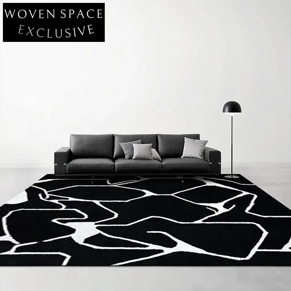 Chic Abstract Black & White Wool Rug for Modern Living Spaces