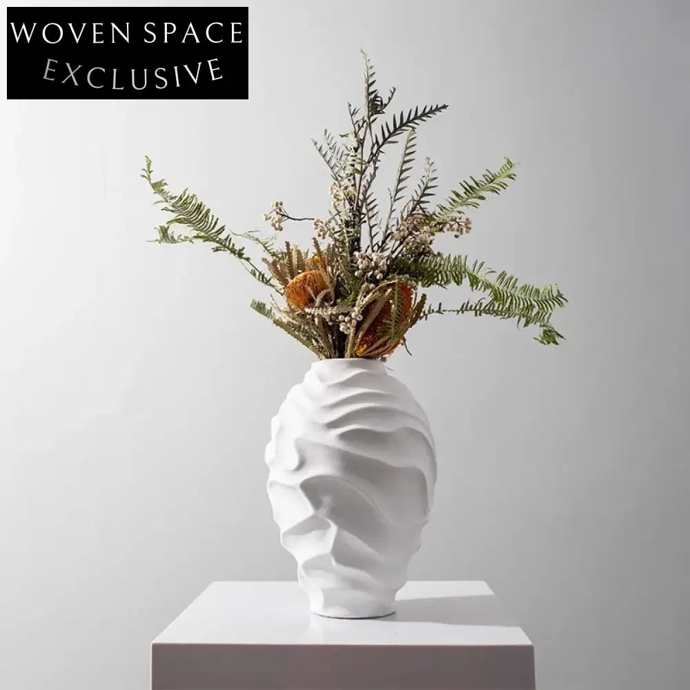 Chic Abstract White Ceramic Decorative Flower Vase for Modern Home Decor