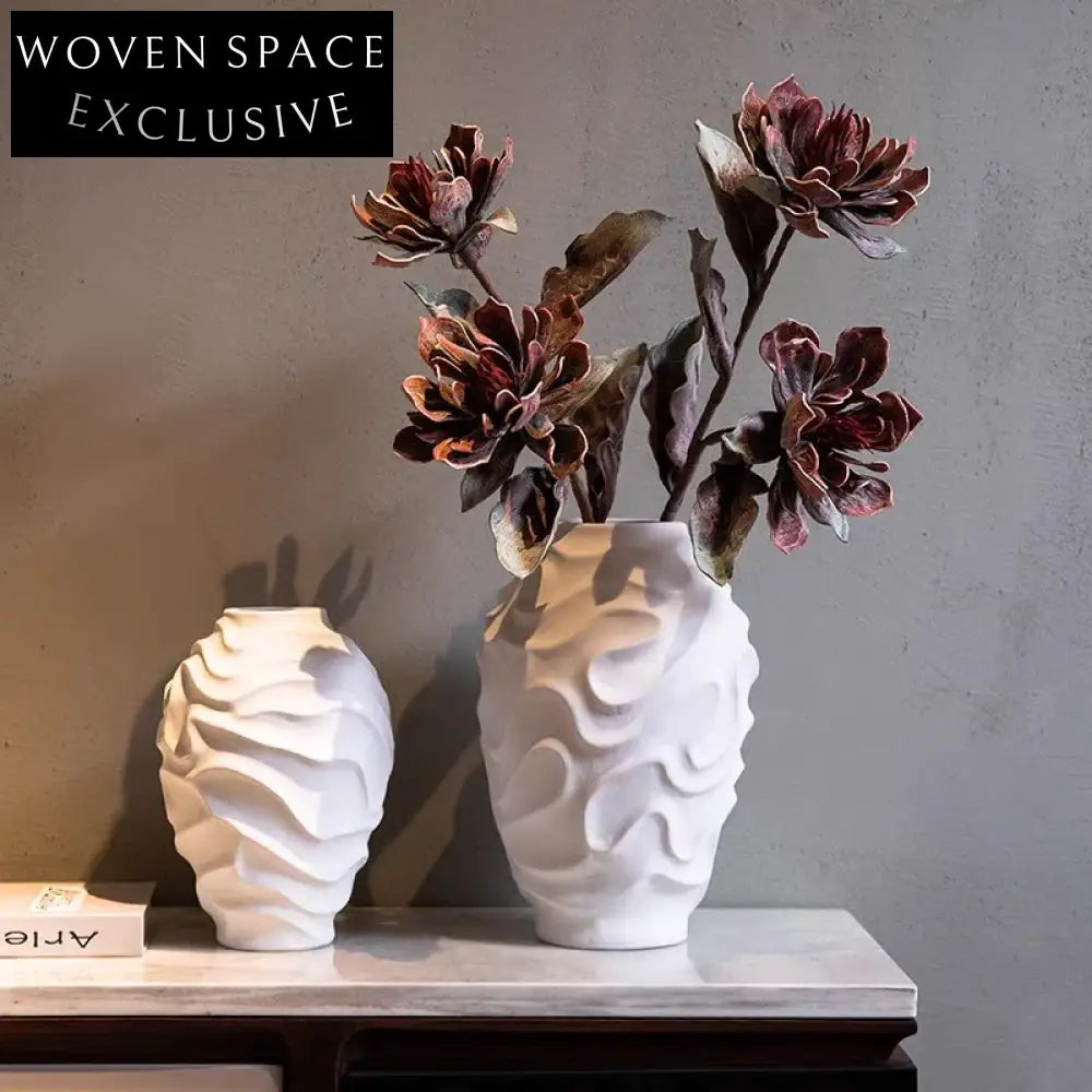 Chic Abstract White Ceramic Decorative Flower Vase for Modern Home Decor