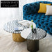 Chic Black White Round Marble Coffee Table Set with Stainless Steel Base