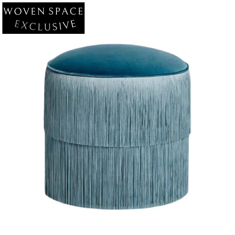 Chic Blue Velvet Tufted Round Ottoman - European Style Footrest Stool