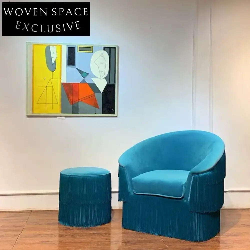 Chic Blue Velvet Tufted Round Ottoman - European Style Footrest Stool