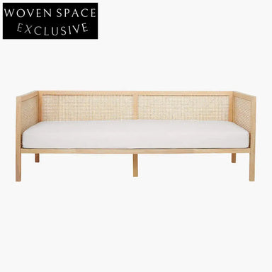 Chic Boho Black Natural Rattan Cane Back Daybed Sofa with Cushion Cover