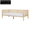 Chic Boho Black Natural Rattan Cane Back Daybed Sofa with Cushion Cover