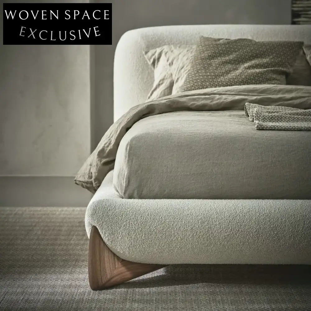 Chic Boucle Upholstered Storage Bed Frame: Modern Wooden Design & Metallic Details