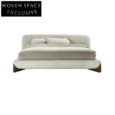 Chic Boucle Upholstered Storage Bed Frame: Modern Wooden Design & Metallic Details