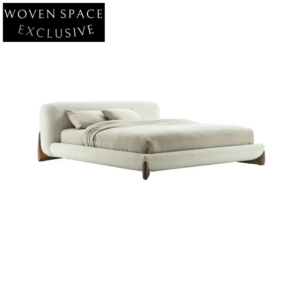Chic Boucle Upholstered Storage Bed Frame: Modern Wooden Design & Metallic Details