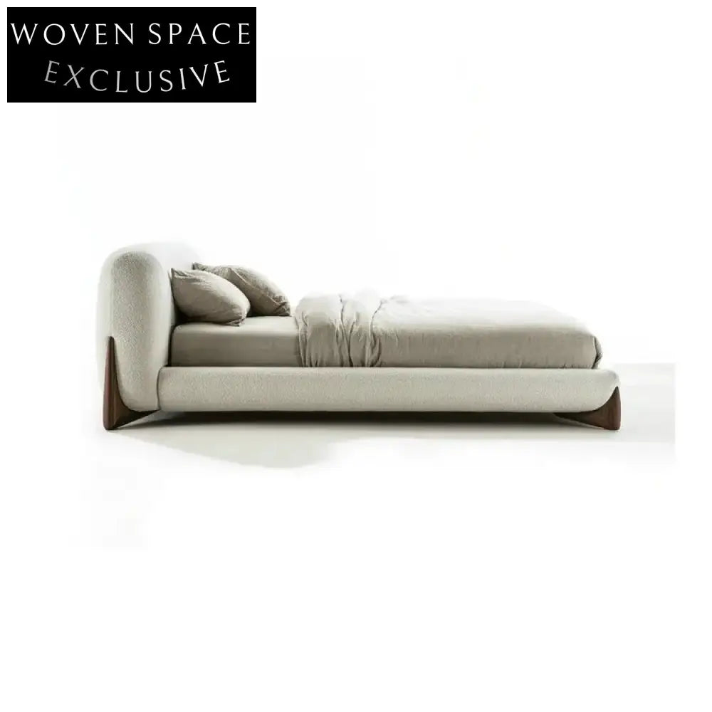 Chic Boucle Upholstered Storage Bed Frame: Modern Wooden Design & Metallic Details