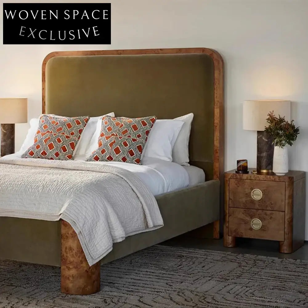 Chic Burl Bark Wood Modern Luxury Nightstand for Bedroom Home Hotel Side Table